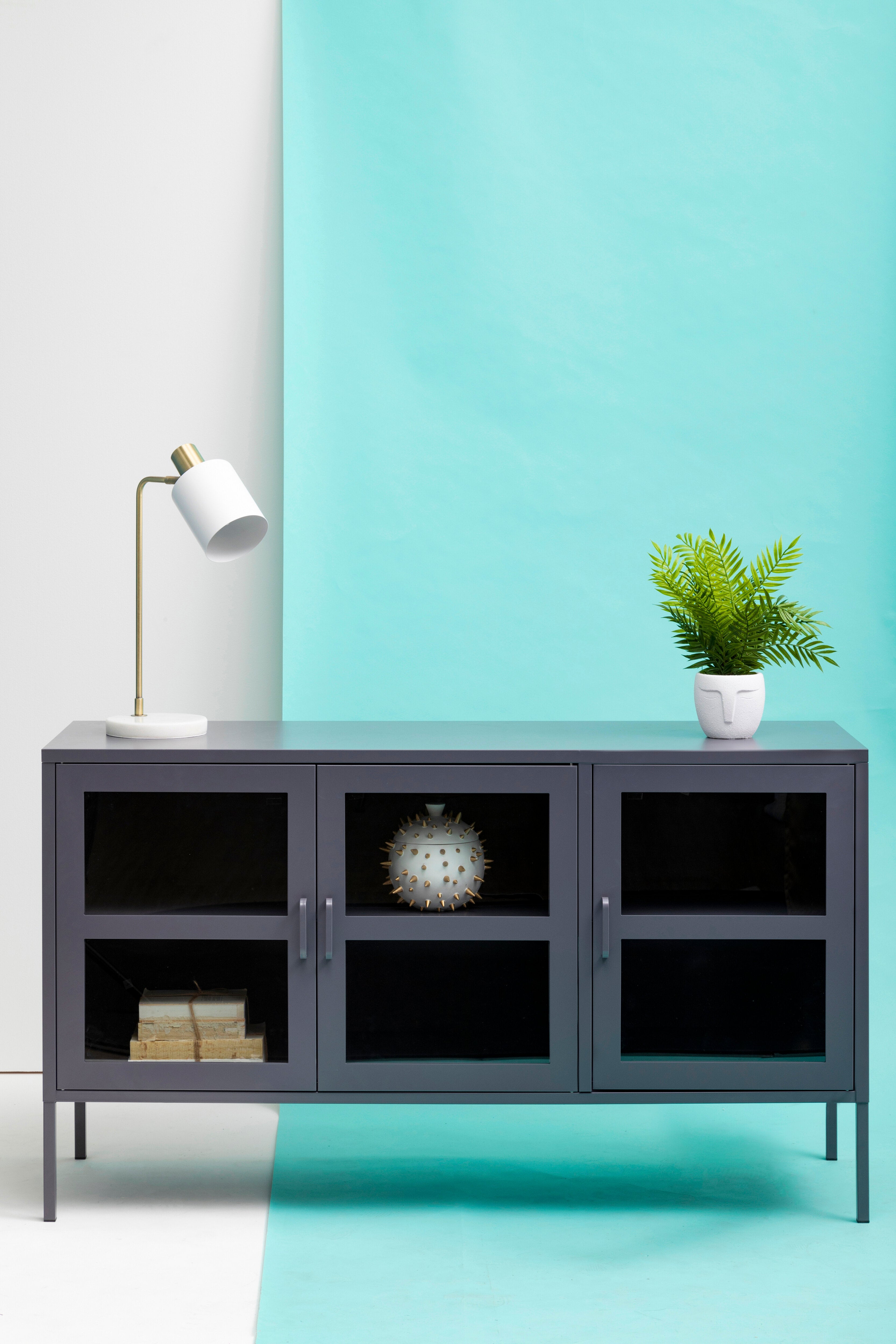 Acier Grey Metal & Clear Glass Sideboard